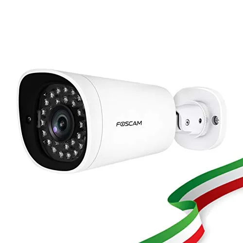 Foscam G4EP Telecamera da esterno PoE ad altissima risoluzione 2K 4MP, impermeabile e dotata di visione notturna. Compatibile con Amazon Alexa.