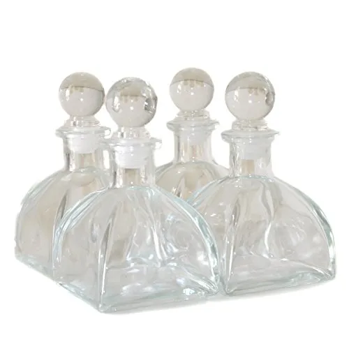Ougual Set di 4 bottiglie per diffusore in vetro per fragranze per la casa, squisito contenitore per oli essenziali (150ML, Tenda - sfera di vetro)
