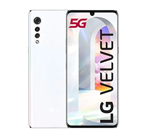 LG Velvet smartphone 5G con vetro ricurvo, Display OLED 6.8'', Sensore 48MP, Batteria 4300mAh con ricarica Wireless, IP68, 128GB/6GB, Android 10, Aurora White [Italia]