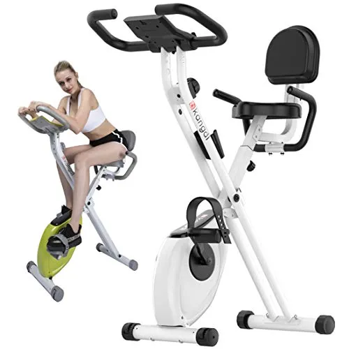 Cyclette Pieghevole per Casa con Schienale, Cyclette Indoor con Display LCD Piede Cyclette Attrezzature per Perdere Peso Attrezzature per Il Fitness Sedile Regolabile,Bianca