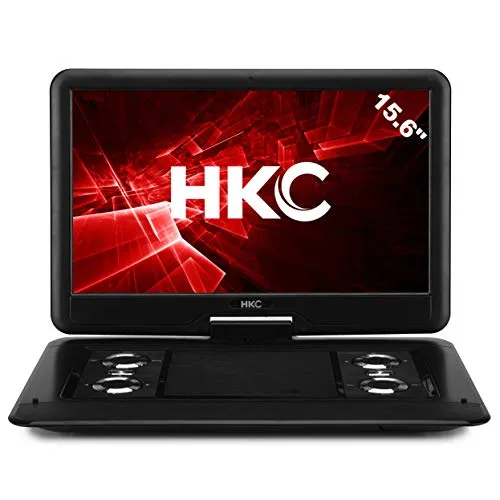 HKC D16HM: 16 pollici lettore DVD portatile, schermo girevole, scheda SD, porta USB con batteria, telecomando e caricabatteria per auto, nero