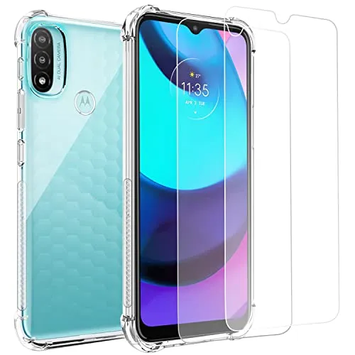 Cover per Motorola Moto E20 con 2 Pezzi Pellicola Vetro Temperato,Antiurto Custodia con Pellicola Protettiva,Morbido Silicone Protettivo Bumper TPU Gel Smartphone Case-6,5 Pollici-Trasparente