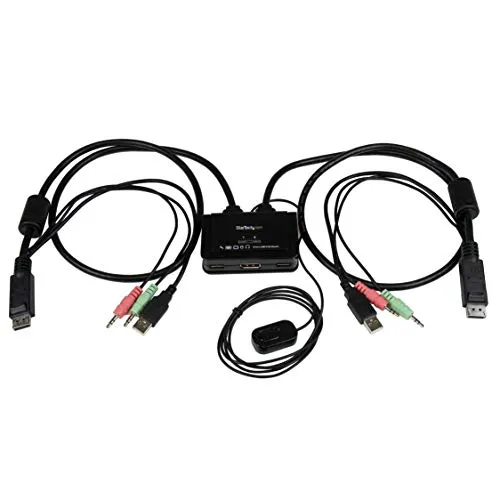 STARTECH.COM Switch Kvm Cavo Displayport USB 2 Porte con Audio e Switch Remoto, Alimentazione USB