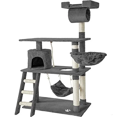 TecTake Tiragraffi per gatto gatti gioco albero 141 cm con amaca - disponibile in diversi colori - (Grigio | No. 401853)