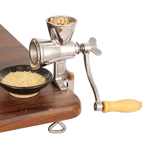 Macinatrice manuale per cereali, macchina in polvere per cereali con manico in legno, utensili da cucina per la casa in acciaio inossidabile per semi di soia, dado, grano/spezie