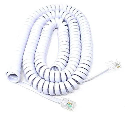 MainCore, Cavo telefonico a spirale, lungo, bianco, da RJ10 a RJ10, cavo ricevitore, può essere utilizzato con connessione RJ9, RJ22 (disponibile da 2 m, 3 m, 5 m, 6,5 m) 5 m bianco