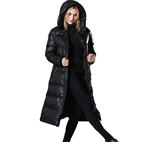 YJF-JK Piumino Medio Lungo da Donna con Cappuccio in Piumino D'Anatra Bianco con Cappuccio Cappotto Caldo Ispessito Moda Parka Invernale Slim Fit,S