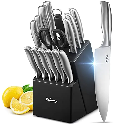 Yabano Set coltelli, 16 Pezzi Ceppo Coltelli Cucina, Coltelli Cucina, Acciaio Inossidabile Tedesco, Blocco in Legno