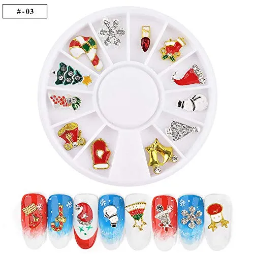 3 scatole di ornamenti per manicure Manicure giradischi Serie natalizia Fiocco di neve Regalo di Natale 12 griglie di lega