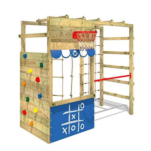 WICKEY Parco giochi in legno Smart Action Giochi da giardino blu, Struttura di gioco per bambini, Torre di arrampicata da giardino