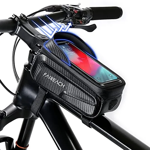 FAIREACH Borsa da Manubrio Bici Telaio Impermeabile, Touch Screen Sensibile, con Parasole, 3D EVA Porta Telefono per Smartphone da 6,8''