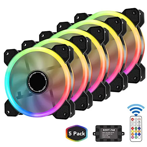 EZDIY-FAB RGB Ventola Ultra Silenziose per Case 120 mm, con LED, Dissipatori di Calore e Radiatori per CPU-5 Pack