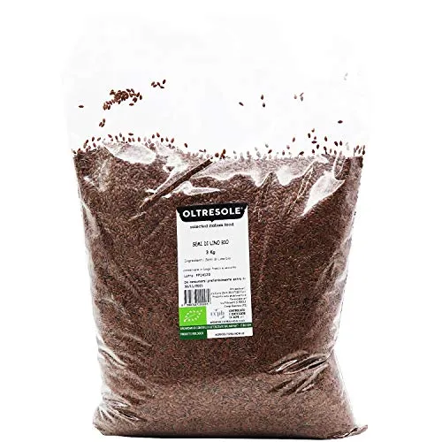 Oltresole - Semi di Lino Biologici 3 Kg - semi oleosi bio crudi, interi e scuri, ricchi di minerali e fibre naturalmente senza glutine, versatili in cucina, confezione convenienza