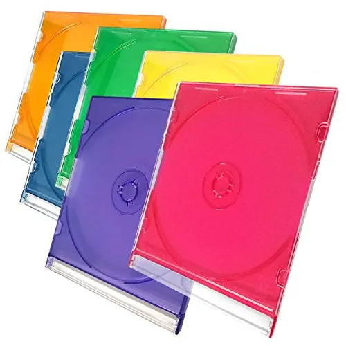 100 Custodie CD slimcase COLOR 5.2 mm singole custodia singola cd-r dvd bluray slim case colorata tray porta cd