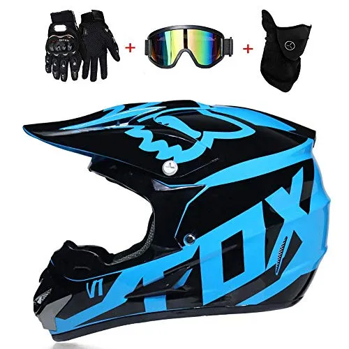 YUCARAC Casco da Motocross, Casco da Motociclista Unisex, Casco da Cross Casco di Sicurezza Casco ATV, Casco da Fuoristrada per Adulti con Guanti Maschera Occhiali per Uomo e Donna Protezione,G,L