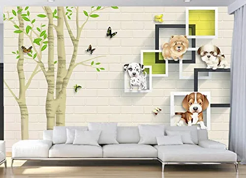 Mural - non-woven fabric -carta da parati Pittura murale del fondo TV del salone TV del negozio di animali del cucciolo dell'animale domestico del cubo stereo del pioppo@200 * 140 cm Poster-wall stick