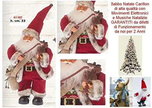 Babbo Natale Altezza Cm.33 Carillon Che Suona Bianco Natale con Il Violino con Musica Melodia Natalizia e Movimento 61305