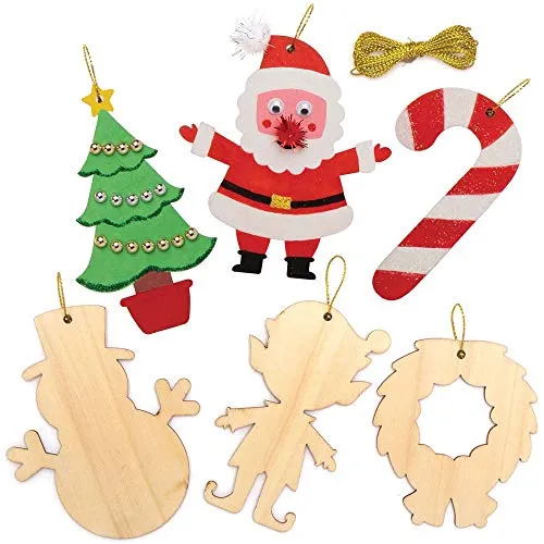Baker Ross AX464 Decorazioni Natalizie Di Legno - Confezione Da 12, Artigianato In Legno Per Bambini Da Decorare, Decorazioni Ideale Per L'Albero Di Natale