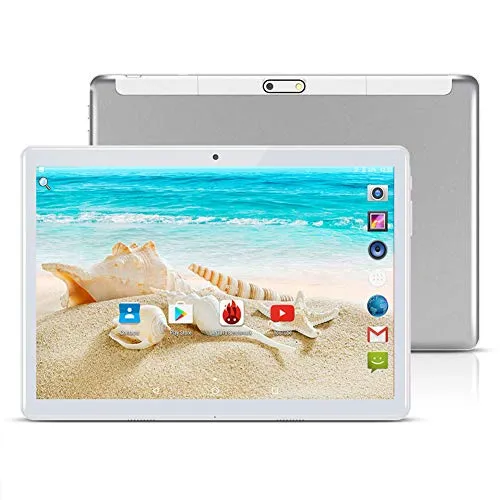10 inch Google Android 8.1 Tablet Unlocked Pad with Dual SIM Card Slot 2.5D Curved Glass Touch Screen 4GB RAM 64GB ROM 3G Phablet Built-in Bluetooth WiFi GPS Tablets (Metallic Silver)