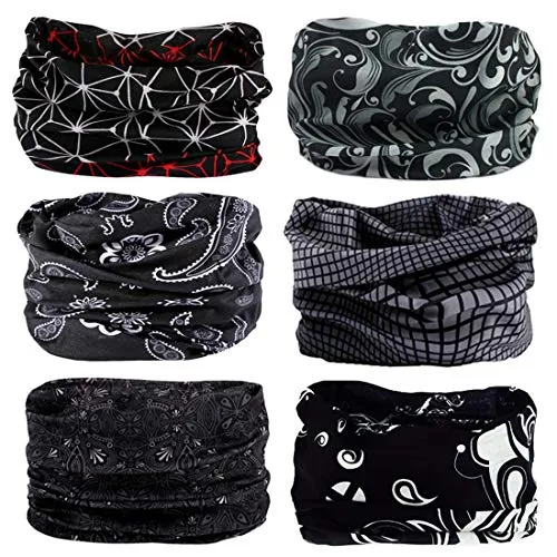 6 Pezzi Copricapo Multifunzione Fascia Bandana Sciarpa di Riciclaggio della Bici Tubo Elastico Fascia Magica Balaclava Maschera UV Residence per Yoga Climb Ciclismo Hiking