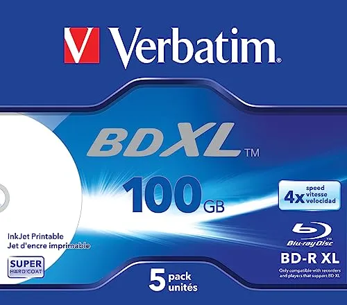 Verbatim - BD-R XL 100 GB 4x - ampia superficie stampabile a getto d'inchiostro - confezione da 5 blu-ray