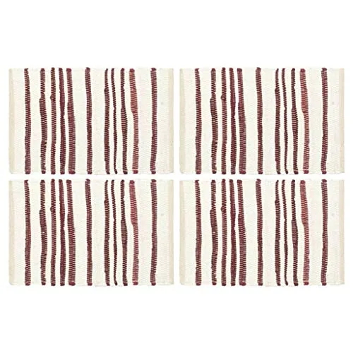 vidaXL 4X Tovagliette Chindi Artigianali Runner Morbide Striscia da Tavola Centrotavola Colore Naturale Borgogna e Bianco 30x45 cm in Cotone