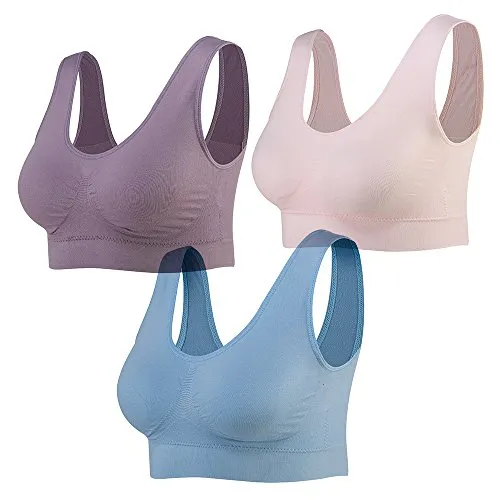 Lemef Reggiseno Sport Privo di Cuciture a Fili Liberi Reggiseno Yoga con Imbottiture Estraibili per Donne Set di 3