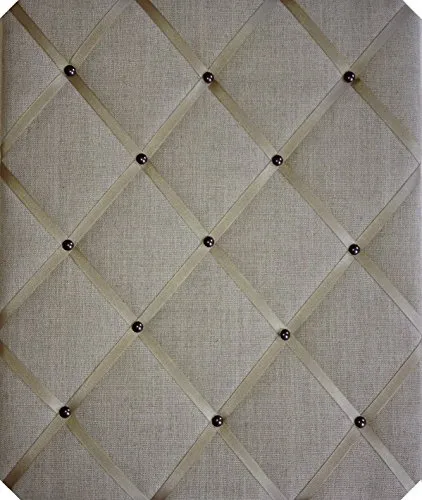 Bacheca grande, 40 x 48 cm, in lino dorato e bronzo con nastri a croce, lavagnette memo, bacheche per messaggi, per appendere ritratti