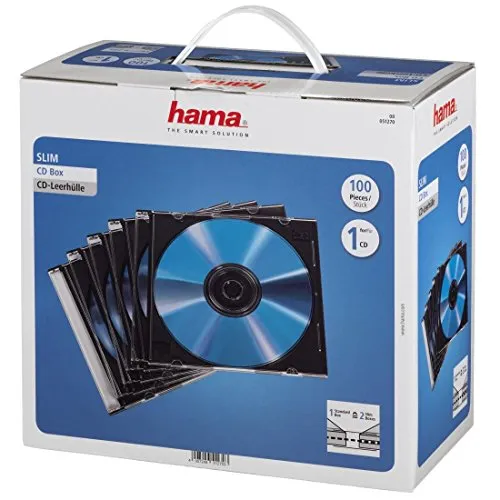 Hama Custodia CD Slim Confezione da 100 Pezzi, Trasparente/Nero