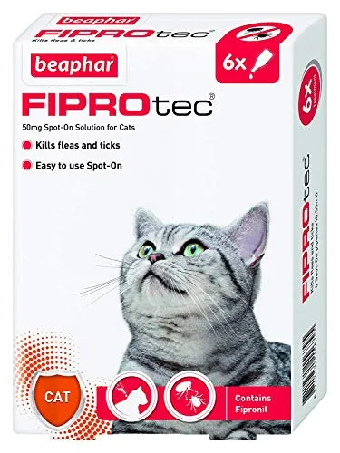 Beaphar Fiprotec, 6 pipette trattamento antipulci per gatto. 