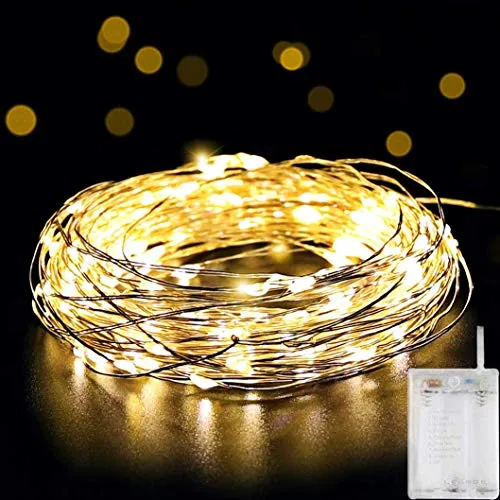 SALCAR Stringa Luci LED a Batteria, Catena Luminosa 10m 100 LED con Filo Rame Ghirlanda Luminosa Lucine LED Decorative - Bianco Caldo