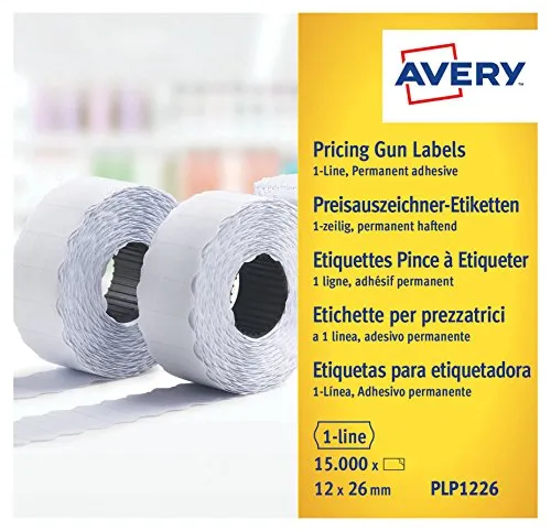 Avery PLP1226 Etichette per Prezzatrice, 1 Linea, Permanenti, 1500 Etichette per Rotolo