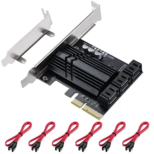 PCIE SATA CARD 6 PORTE, 6 GBPS 4X SATA 3.0 PCIE Card, PCIE a SATA Controller Controller Scheda di espansione Non raid con 6 cavi SATA e staffa a basso profilo Forwindows, sistema Linux
