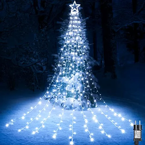 Geemoo Luci di Natale con Stella, 9 * 3M 317 LED Luci Natalizie da Esterno ed Internmo, 8 modalita, Luci Decorazione Natale per Albero, Finestra, Giardino, Terrazza (Bianco)