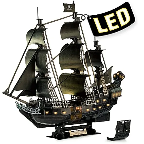 CubicFun Puzzle 3D Adulti Nave Pirata con LEDs, Queen Anne's Revenge Aggiornata Modello con Interni Dettagliati, Black Pearl puzzle 3d, 293 Pezzi