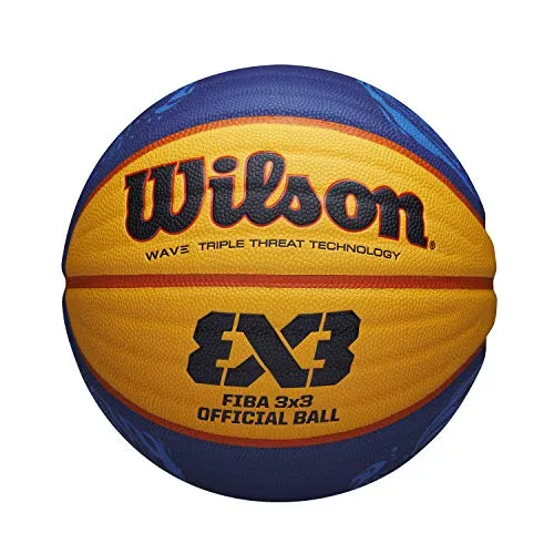 Wilson, Pallone da Basket FIBA 3 x 3 OFFICIAL GAME BALL 2020 WT, Misura 6, Pelle Composita, da Utilizzare al Chiuso e all'Aperto, Giallo/Blu, WTB0533XB2020