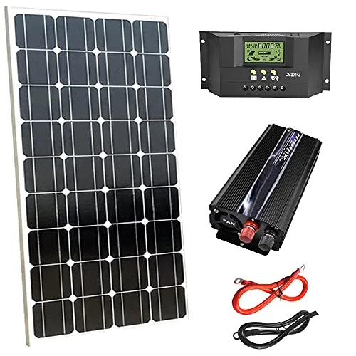 Kit Fotovoltaico 1Kw Giornaliero Pwm Pannello Solare 100W Inverter 2000w Isola Regolatore 30A per Barca Camper Baita