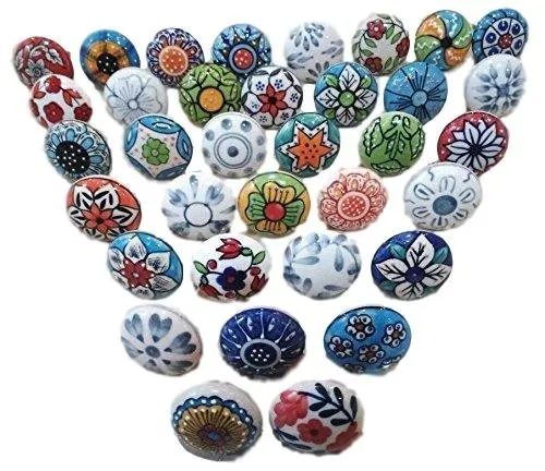 Knobsworld - Confezione da 30 pomelli, in stile vintage, motivo floreale, in ceramica, per porta, armadio, cassetto e credenza