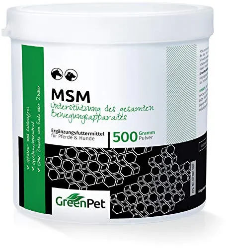 GreenPet MSM 500g per Cani e Cavalli, Integratori Alimentari Avanzati per la Salute delle Anche e delle Giunzioni, Integratori Articolazioni, Zolfo Metilsulfonilmetano per Sostenere Le Articolazioni