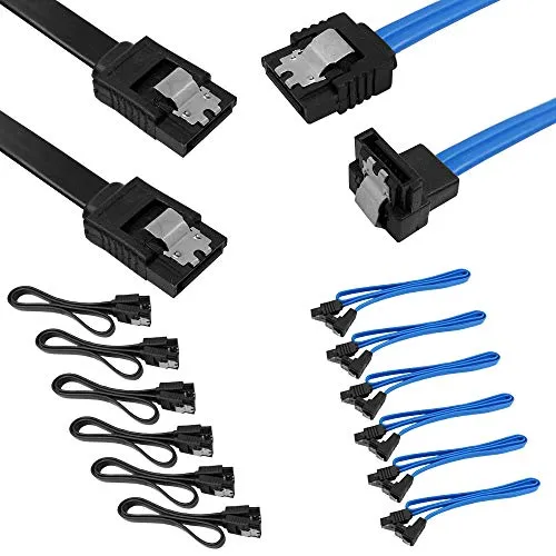 Set di 12 cavi SATA III ad angolo retto e 90 gradi da 6,0 Gbps con chiusura a scatto, cavo DaKuan SATA III (6X nero, 6X blu)