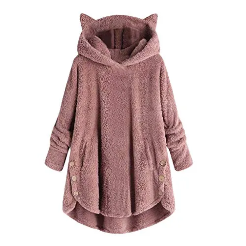 Darringls Felpe con Cappuccio Donna Pullover Tops Termico a Manica Lunga Maglione Donna con Caldo Ragazza Invernale Cappotti Bello Cat Sweater Giacche Doppia Felpa con Cappuccio soffice