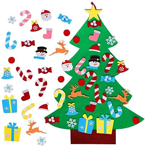 TATAFUN Feltro Albero Natale, 3.2FT della Feltolta di DIY con 26 Ornamenti Staccabili Regali di Natale di Nuovo Anno per la Decorazione della Parete del Portello dei Bambini