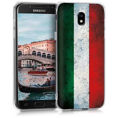 kwmobile Cover Compatibile con Samsung Galaxy J5 (2017) DUOS - Back Case Custodia in Silicone TPU Trasparente Bandiera Italiana Retro Verde/Bianco/Rosso