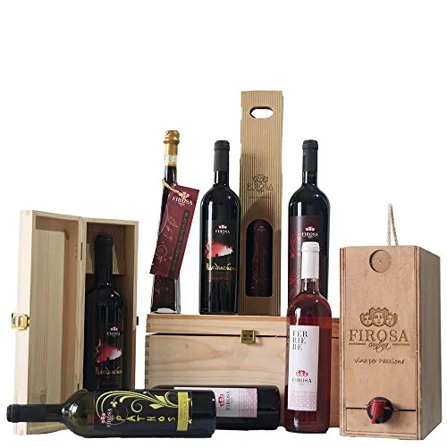 Collezione Vini Colline Salernitane|Cantina Firosa|Confezione da 5 Articoli in Cassa in Legno|Idea Regalo|Vini della Campania