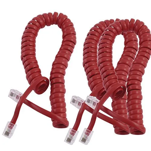 DealMux 3pcs RJ9 4P4C connettore elastico a spirale telefono portatile Linea cavo rosso 1.5M