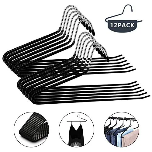 Benooa Slack Pantaloni Appendini 12 Pack Pantaloni con estremità Aperte Appendini Easy Slide Organizer in Gomma Antiscivolo Risparmio di Spazio Resistente in Metallo per Jeans,Pantaloni (Black01)