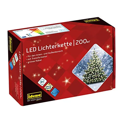 Idena 8325066 - Ghirlanda luminosa di 200 lucine LED per interni, luce bianca calda
