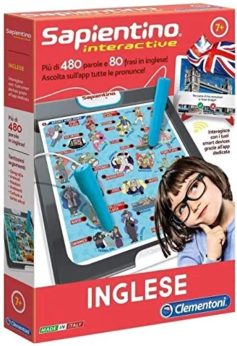 Clementoni - 16077 - Sapientino Interactive - Inglese, penna interattiva - gioco educativo 7 anni, elettronico con batterie incluse - gioco per imparare inglese - Made in Italy