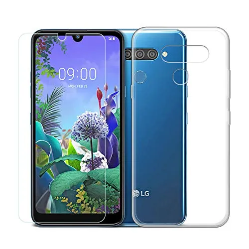 SCDMY per LG Q60 Cover + Vetro Temperato, Trasparente Morbida Custodia, Forte Protezione Case Silicone TPU Copertura Custodia e HD Vetro Temperato per LG Q60 (6.26 Pollice) -Clear