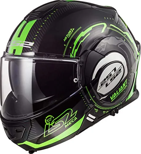 LS2 Casco moto FF399 VALIANT NUCLEUS Nero GLOW Verde, Nero/Verde, XL